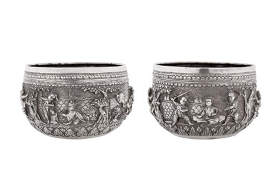 Lot 227 - A near pair early 20th century Burmese silver small bowls, Rangoon circa 1920