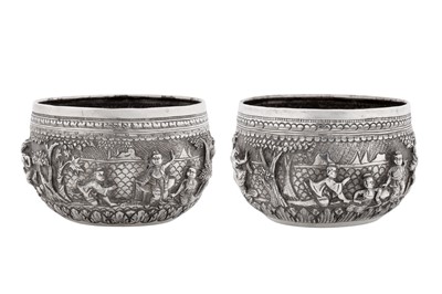 Lot 227 - A near pair early 20th century Burmese silver small bowls, Rangoon circa 1920