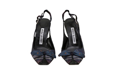 Lot 179 - Manolo Blahnik Navy Tartan Heeled Peep Toe - Size 37