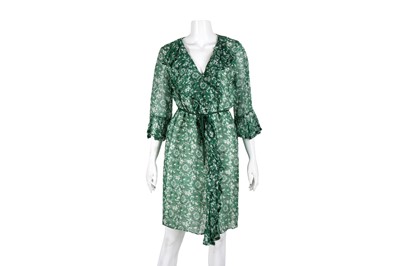 Lot 147 - CH Carolina Herrera Green Print Frill Dress - Size XS