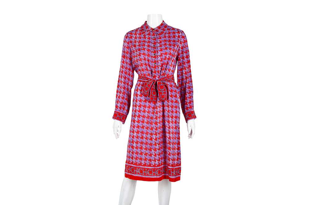 Lot 8 - CH Carolina Herrera Purple Print Shirt Dress - Size US 2