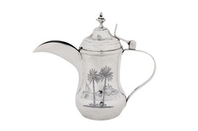 Lot 314 - A mid-20th century Iraqi silver dallah coffee pot, Omara or Basra circa 1950