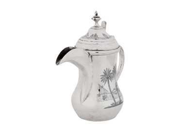 Lot 314 - A mid-20th century Iraqi silver dallah coffee pot, Omara or Basra circa 1950