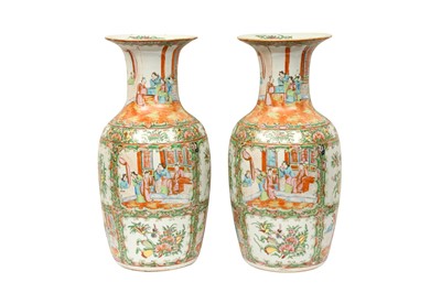 Lot 643 - A PAIR OF CHINESE CANTON FAMILLE-ROSE VASES