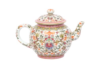 Lot 584 - A CHINESE FAMILLE-ROSE WHITE-GROUND TEAPOT AND COVER