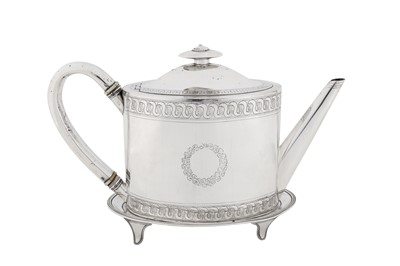 Lot 525 - A George III sterling silver teapot on stand, London 1795-96 by Henry Chawner (reg. 11th Nov 1786)