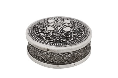 Lot 234 - An early 20th century Ceylonese (Sri Lankan) unmarked silver box, Kandy circa 1930