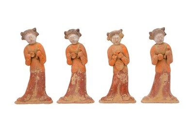 Lot 464 - A GROUP OF FOUR CHINESE PAINTED POTTERY FIGURES OF MUSICIANS