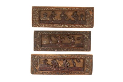 Lot 690 - A SET OF THREE CHINESE CARVED WOODEN PANELS