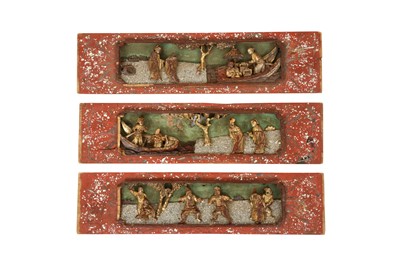 Lot 691 - A SET OF THREE CHINESE CARVED GILTWOOD PANELS