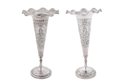 Lot 193 - A pair of early 20th century Anglo – Indian silver posy vases, Bombay circa 1930