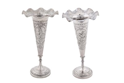 Lot 193 - A pair of early 20th century Anglo – Indian silver posy vases, Bombay circa 1930