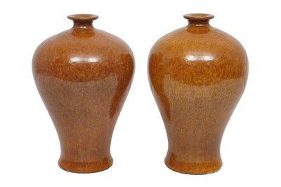 Lot 310 - A PAIR OF CHINESE AMBER-GLAZED MEIPING VASES