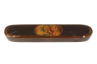 Lot 131 - A LACQUERED PAPIER-MÂCHÉ PEN CASE (QALAMDAN) FOR WESTERN MARKET