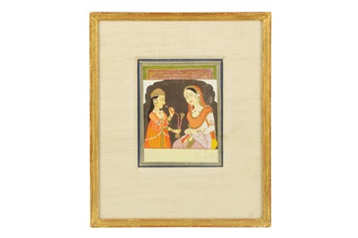 Lot 175 - MINIATURE PAINTING OF A MAID SERVING HER LADY WITH A WATER PIPE