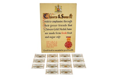 Lot 220 - EARLY 20TH CENTURY CHIVERS & SONS ADVERTISING DISPLAY STAND AND FOURTEEN GOLD MEDAL JAM LABELS