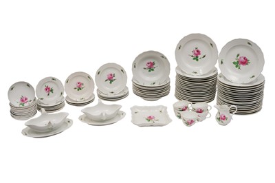 Lot 227 - A SUBSTANTIAL MEISSEN 'PINK ROSE' PATTERN PART DINNER SERVICE