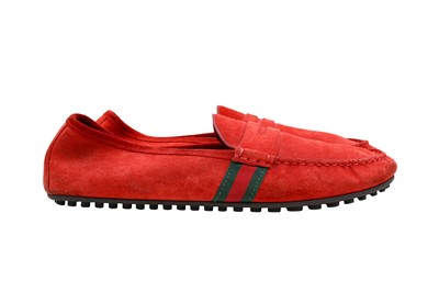 Lot 42 - Gucci Men's Red Web Driving Loafer - Size 45