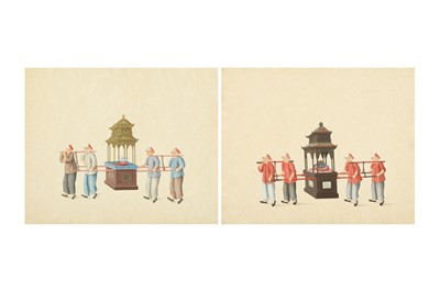 Lot 384 - A SET OF TWO CHINESE 'PROCESSION' PAINTINGS