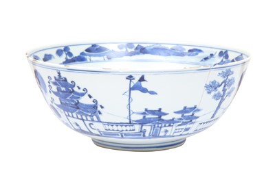 Lot 432 - A CHINESE BLUE AND WHITE 'LANDSCAPE' BOWL