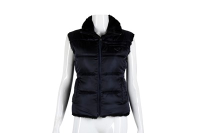 Lot 185 - Prada Navy Quilted Fur Reversible Gilet - Size 38