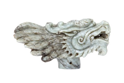 Lot 536 - A CHINESE GREY JADE CARVING OF A DRAGON HEAD