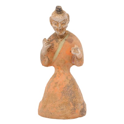 Lot 643 - A Chinese painted pottery figure of a kneeling man, Tang dynasty