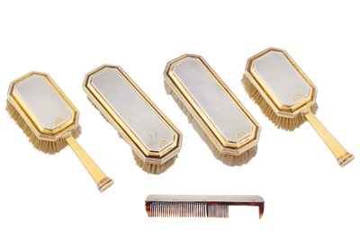 Lot 145 - A George V Art Deco parcel gilt sterling silver dressing table set, London 1935 by Mappin and Webb