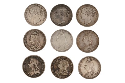 Lot 142 - VICTORIA (1837-1901), A GROUP OF NINE SILVER CROWNS