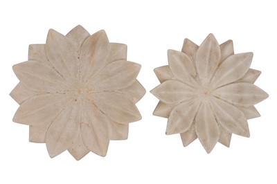 Lot 296 - TWO CARVED MARBLE LOTUS BOWLS, 20TH CENTURY