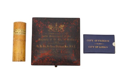 Lot 120 - A CASED COMMEMORATION OF THE 700TH ANNIVERSARY OF THE MAYOR OF LONDON BRONZE MEDALION 1887