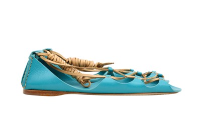 Lot 158 - Miu Miu Turquoise Greek Flat Sandal - Size 38