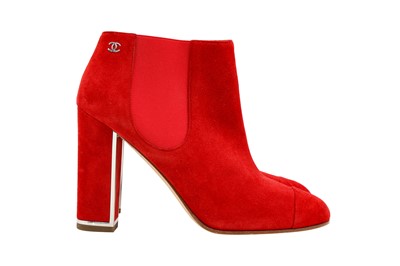 Lot 47 - Chanel Red CC Heeled Ankle Boot - Size 37.5