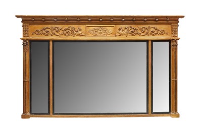 Lot 373 - A REGENCY TRIPLE PLATE GILT OVERMANTEL MIRROR