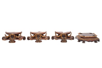 Lot 345 - A SMALL GROUP OF MAHOGANY AND PARCEL GILT STANDS (IN PIECES), 19tTH CENTURY