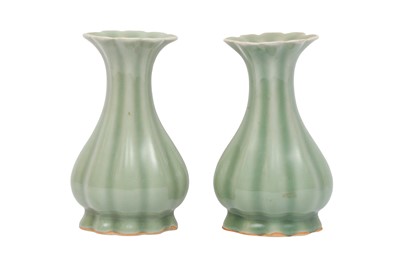 Lot 621 - A PAIR OF CHINESE CELADON-GLAZED LOBED VASES