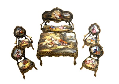 Lot 205 - A MID 20TH CENTURY SUITE OF AUSTRIAN ENAMEL HAND PAINTED FURNITURE