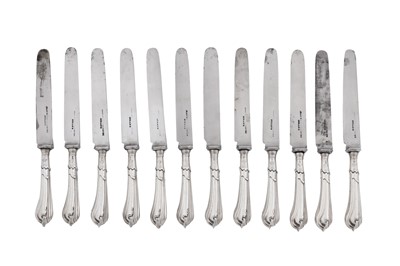 Lot 432 - Harriet Duchess of St. Albans – A set of twelve George III sterling silver handled dessert knives, London 1816 by Sydenham William Peppin (reg. 25th July 1816)