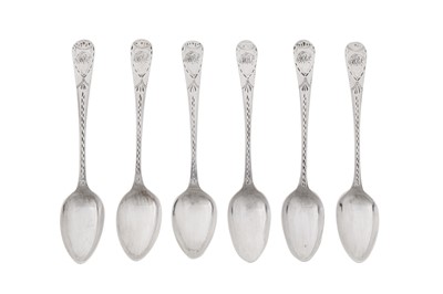 Lot 428 - Hallmarking interest – A set of six George III provincial sterling silver teaspoons, Newcastle 1797 by Thomas Watson