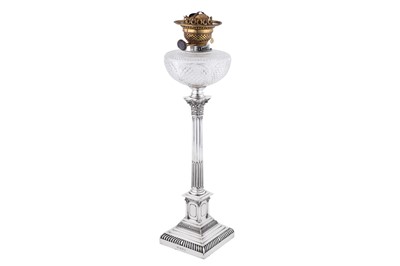 Lot 154 - An Edwardian sterling silver oil lamp, Birmingham 1901 by Barker Brothers