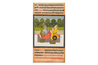 Lot 167 - A RAJPUT WARRIOR PRINCE WORSHIPPING LORD KRISHNA