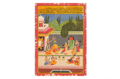 Lot 168 - MINIATURE PAINTING OF KRISHNA AND RUKMINI AT A MUSICAL SOIREE