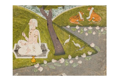 Lot 165 - PAHARI MINIATURE PAINTING OF A SADHU MEDITATING IN THE WILDERNESS