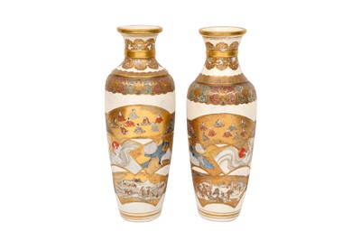 Lot 831 - A PAIR OF JAPANESE SATSUMA 'FAN' VASES