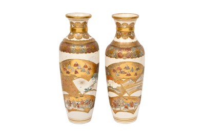 Lot 831 - A PAIR OF JAPANESE SATSUMA 'FAN' VASES
