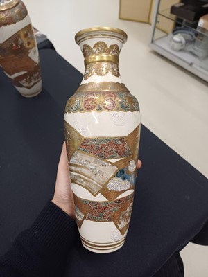 Lot 831 - A PAIR OF JAPANESE SATSUMA 'FAN' VASES