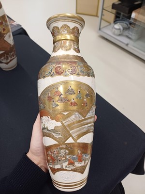 Lot 831 - A PAIR OF JAPANESE SATSUMA 'FAN' VASES