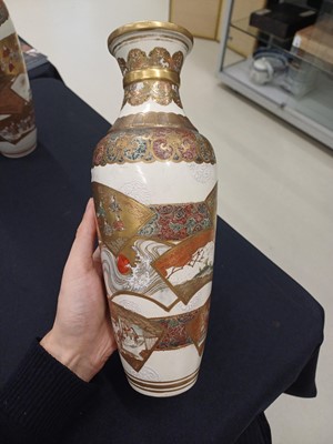 Lot 831 - A PAIR OF JAPANESE SATSUMA 'FAN' VASES