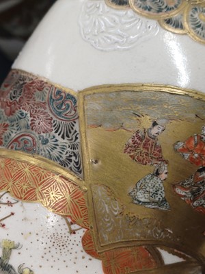 Lot 831 - A PAIR OF JAPANESE SATSUMA 'FAN' VASES
