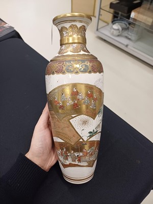 Lot 831 - A PAIR OF JAPANESE SATSUMA 'FAN' VASES